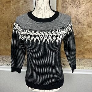 J. Crew Sweater Womens XXS Fair Isle Birds Eye 100% Merino Wool‎ Knit 3/4 Sleeve